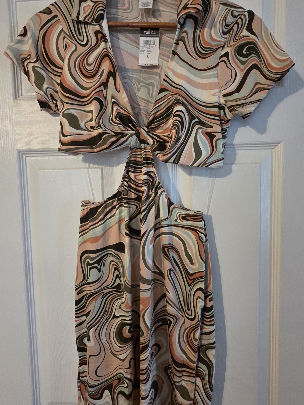 rue21 Swirl Print Midi Dress in Peach, Olive, Cream & Black